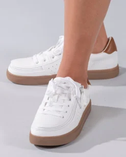 FINAL SALE - Women's White (Brown Mustache) BILLY Low Sneakers -Style Step Shoes Shop BW20007 100 Studio2 704x880 1