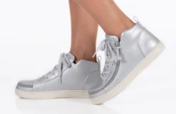 FINAL SALE - Women's Silver Grey Metallic BILLY Sneaker Lace Mid Tops -Style Step Shoes Shop BW22135 040 studio standing 1 940x614 21283b67 3de9 435e 829e 4b60623199c1