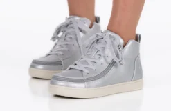 FINAL SALE - Women's Silver Grey Metallic BILLY Sneaker Lace Mid Tops -Style Step Shoes Shop BW22135 040 studio standing 2 940x614 22b76da4 914e 436d 9167 7dc9d73bfd77
